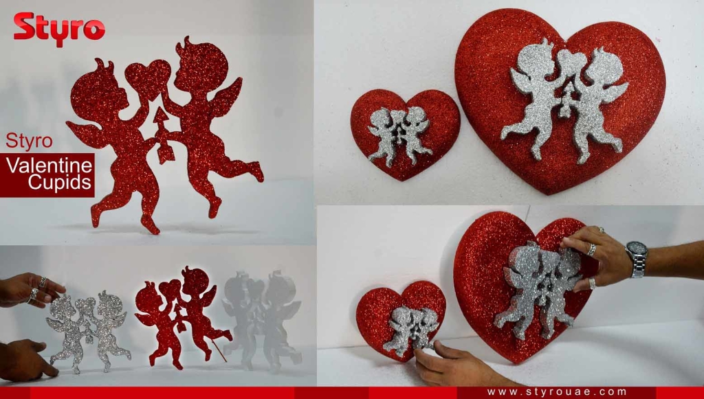 Styro cupids and heart cutouts